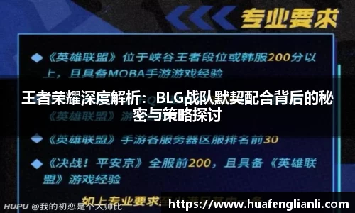 王者荣耀深度解析：BLG战队默契配合背后的秘密与策略探讨